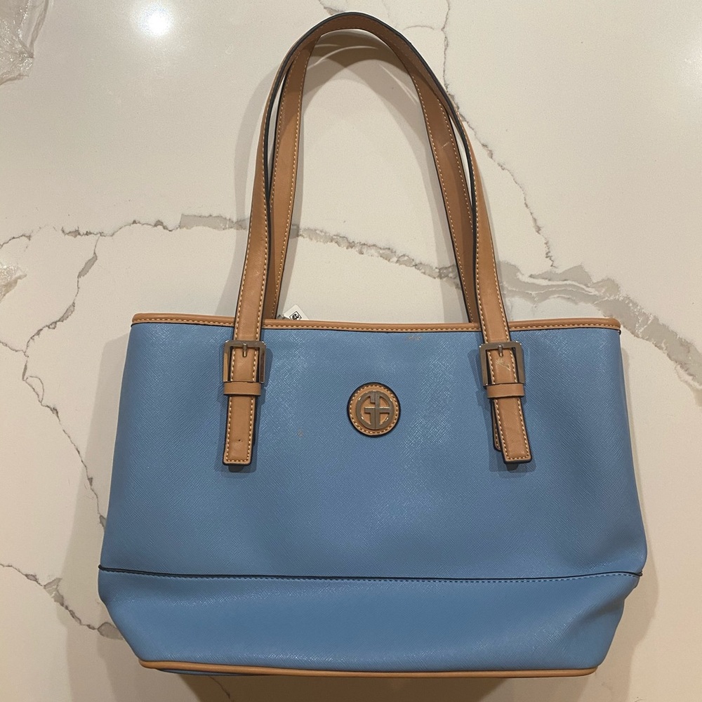 Giani Bernini Saffiano Tote Light Blue Tan NWT - Picture 1 of 16